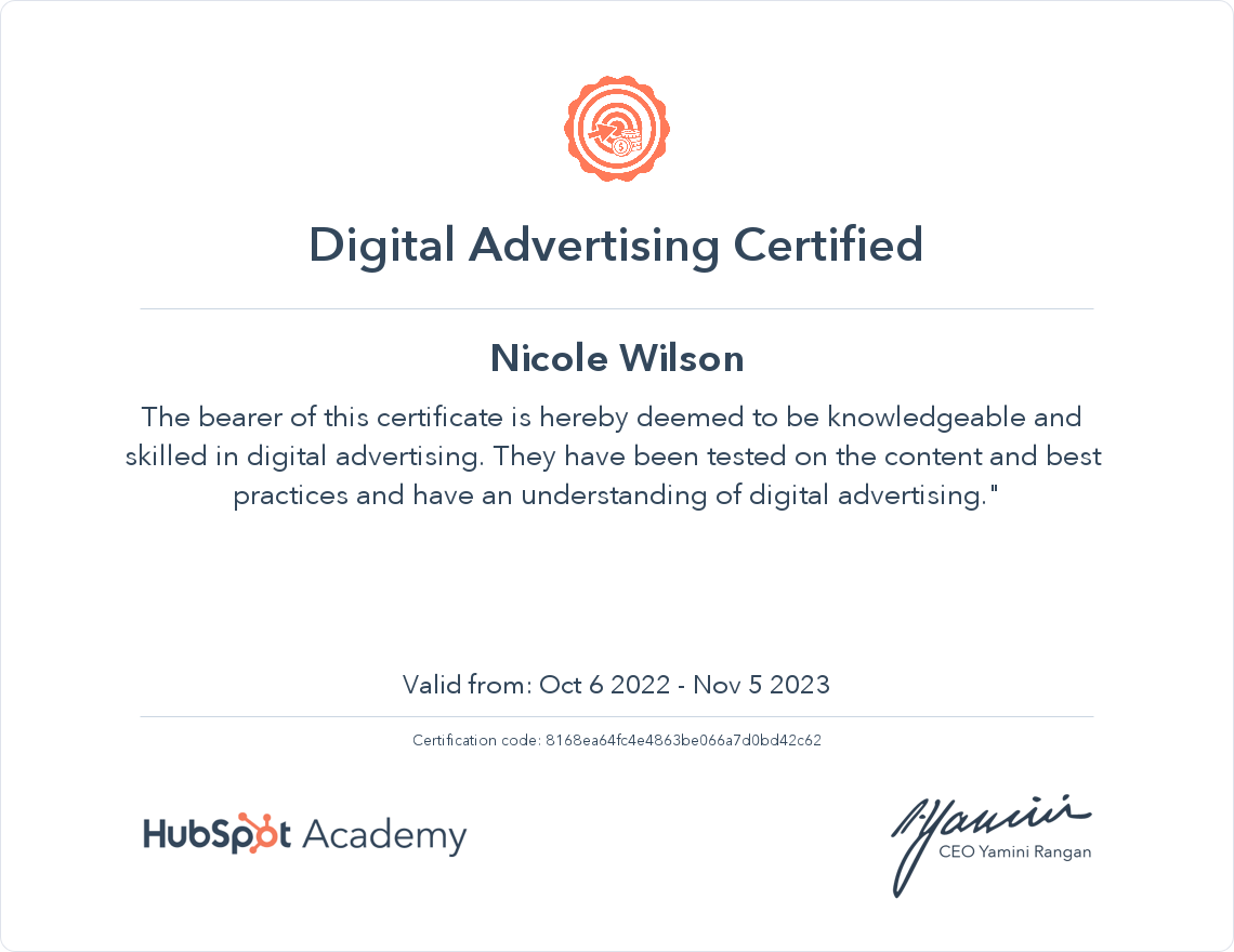 Nicole W_Digital Advertising Certification_Oct2022