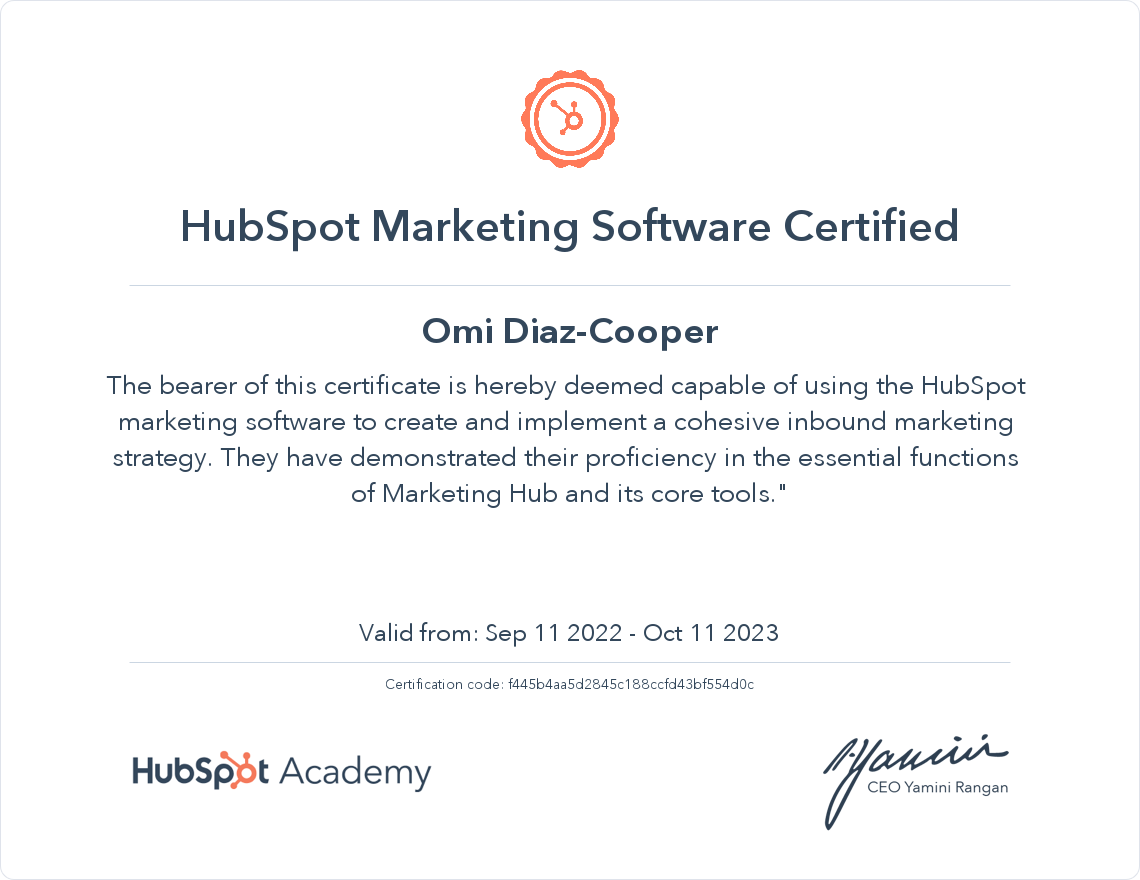 Omi_HubSpot Marketing Software Certification_Sept2022