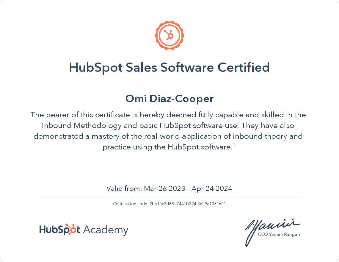 Omi_HubSpot Sales Software Certified_Mar2023