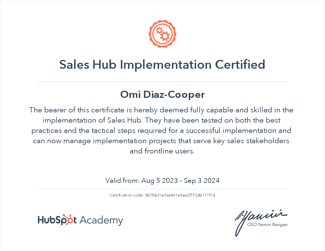 Omi_Sales Hub Implementation Cert_Jul2023